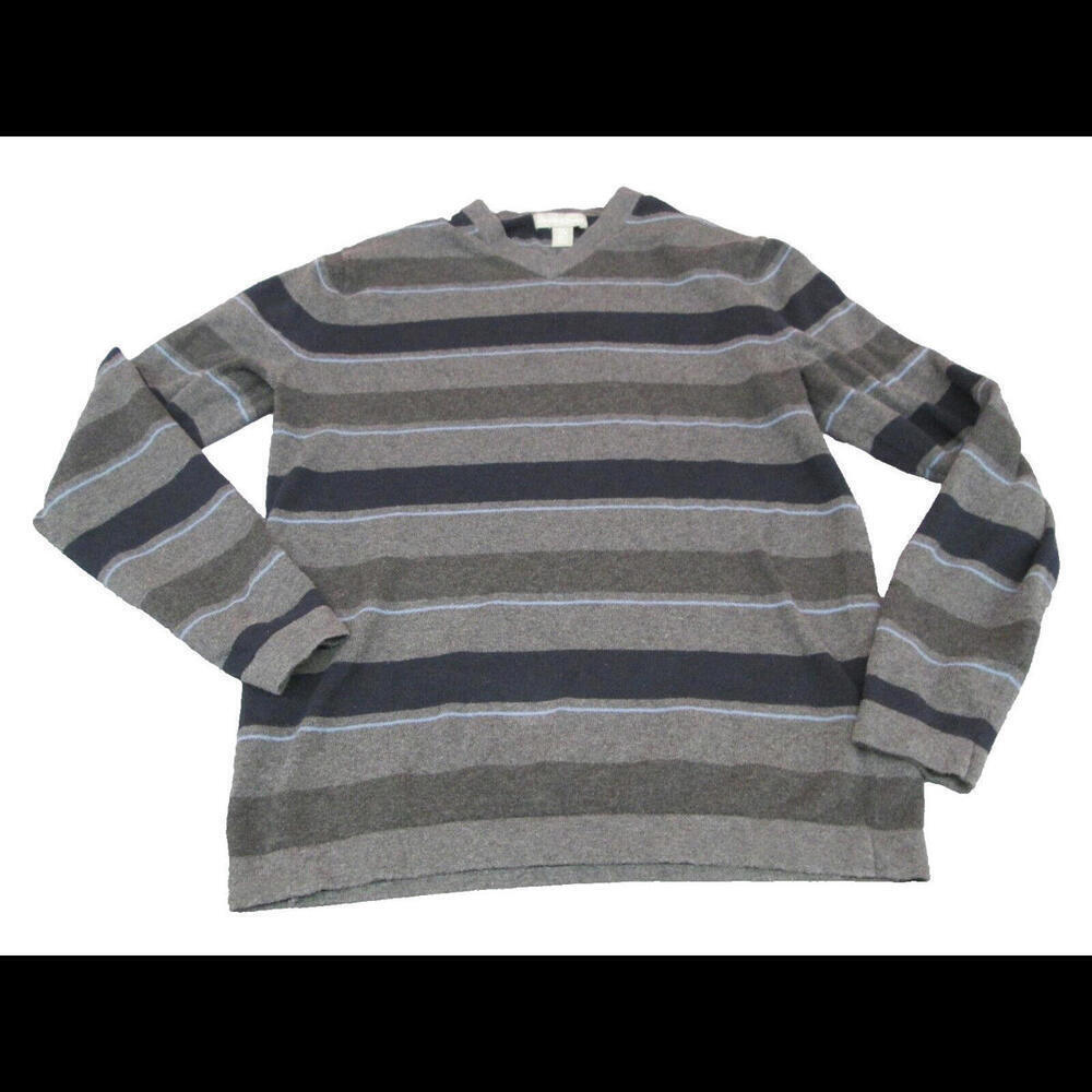 Grayson & Dunn Mens Gray Stripe V Neck Long Sleeve Pullover Sweater Size Small‌